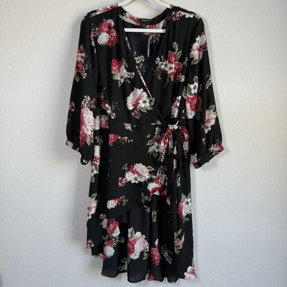 Torrid Womens Floral Georgette Wrap Tunic Blouse Top Size 2X Waterfall Front NWT - Picture 5 of 16